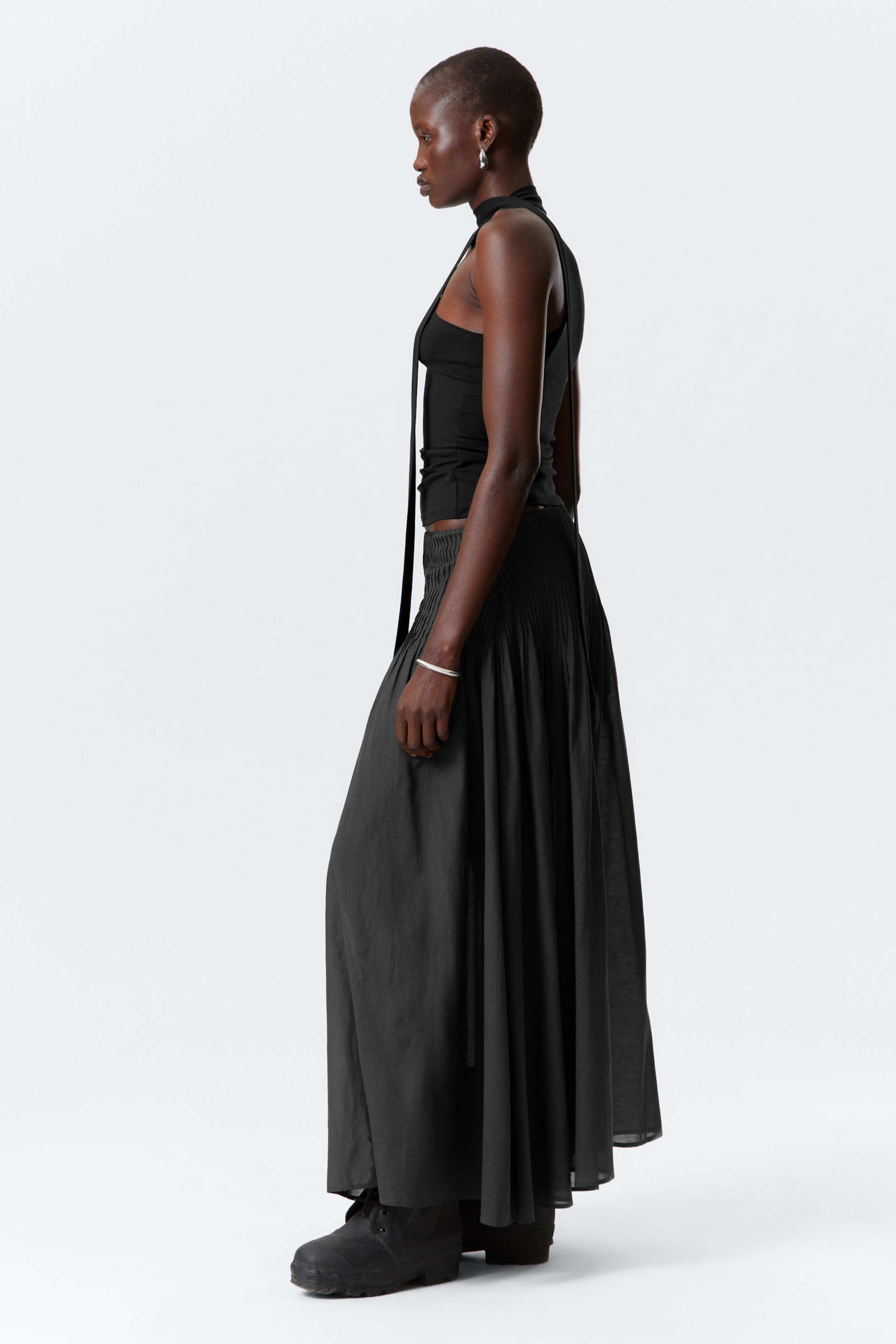 Donkergrijs - Geplooide maxi-rok met halfhoge taille - 2