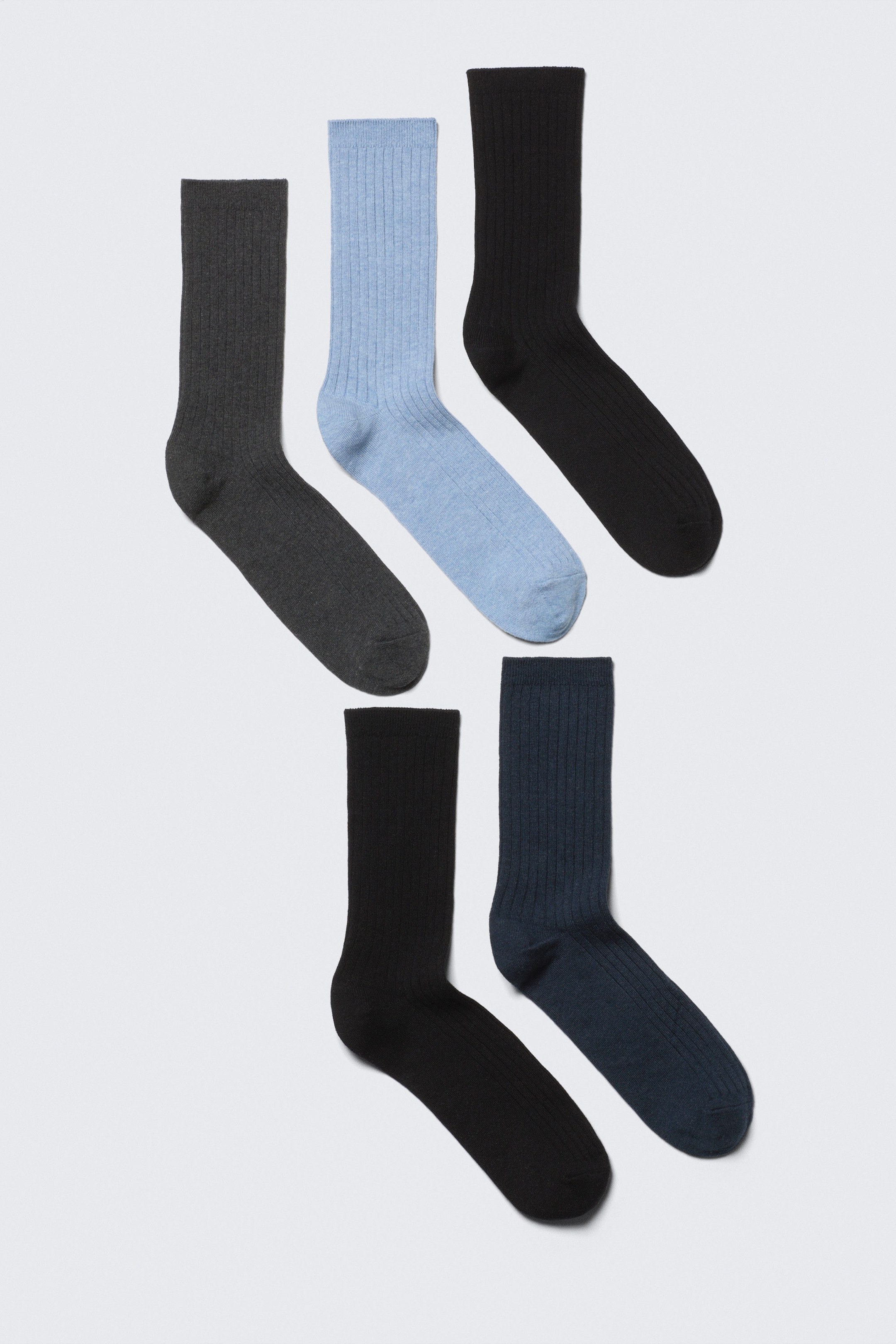 Black/Grey/Blue - 5-pack Rib Socks