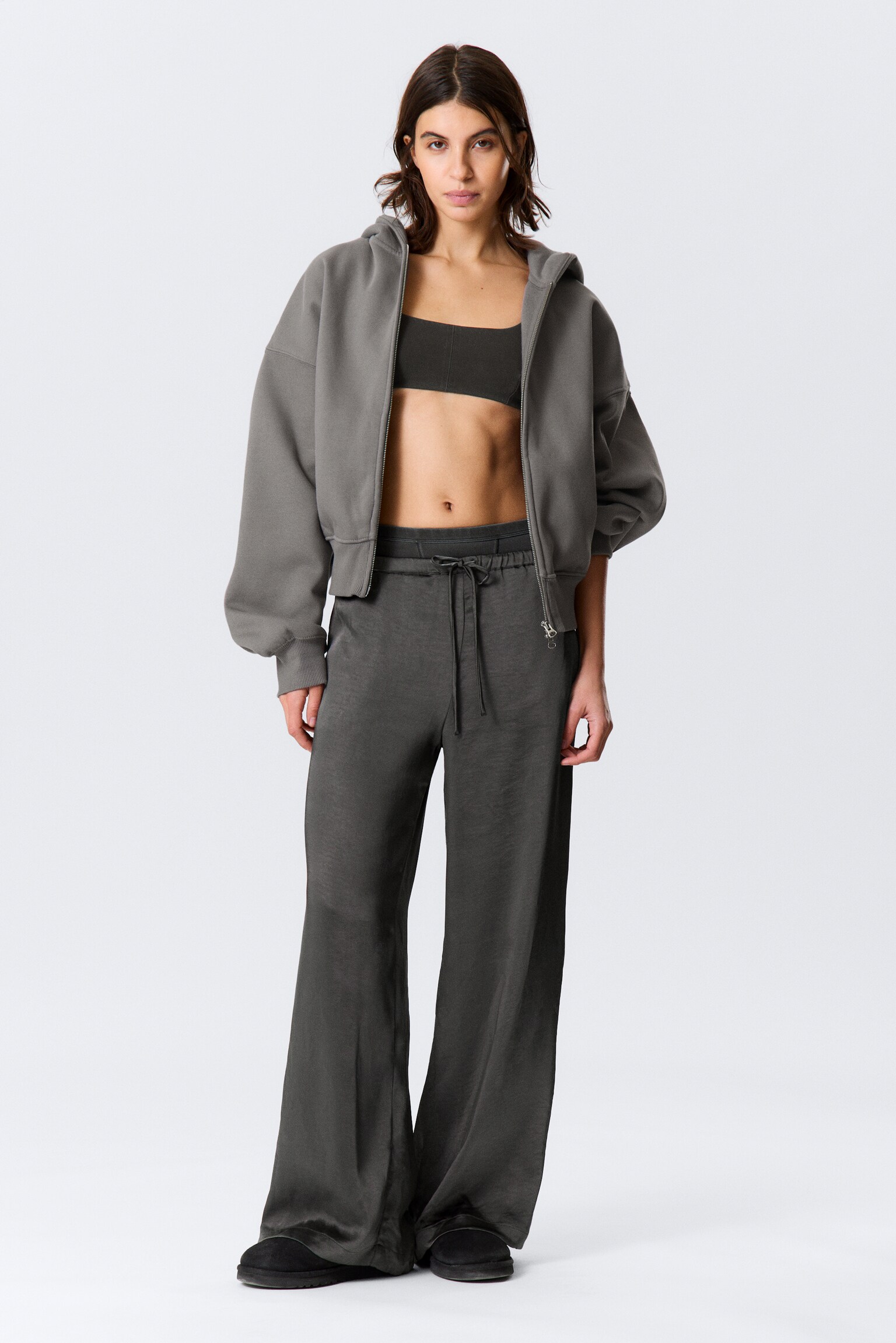 Pantalon de pyjama en satin délavé - Gris foncé délavé - 5