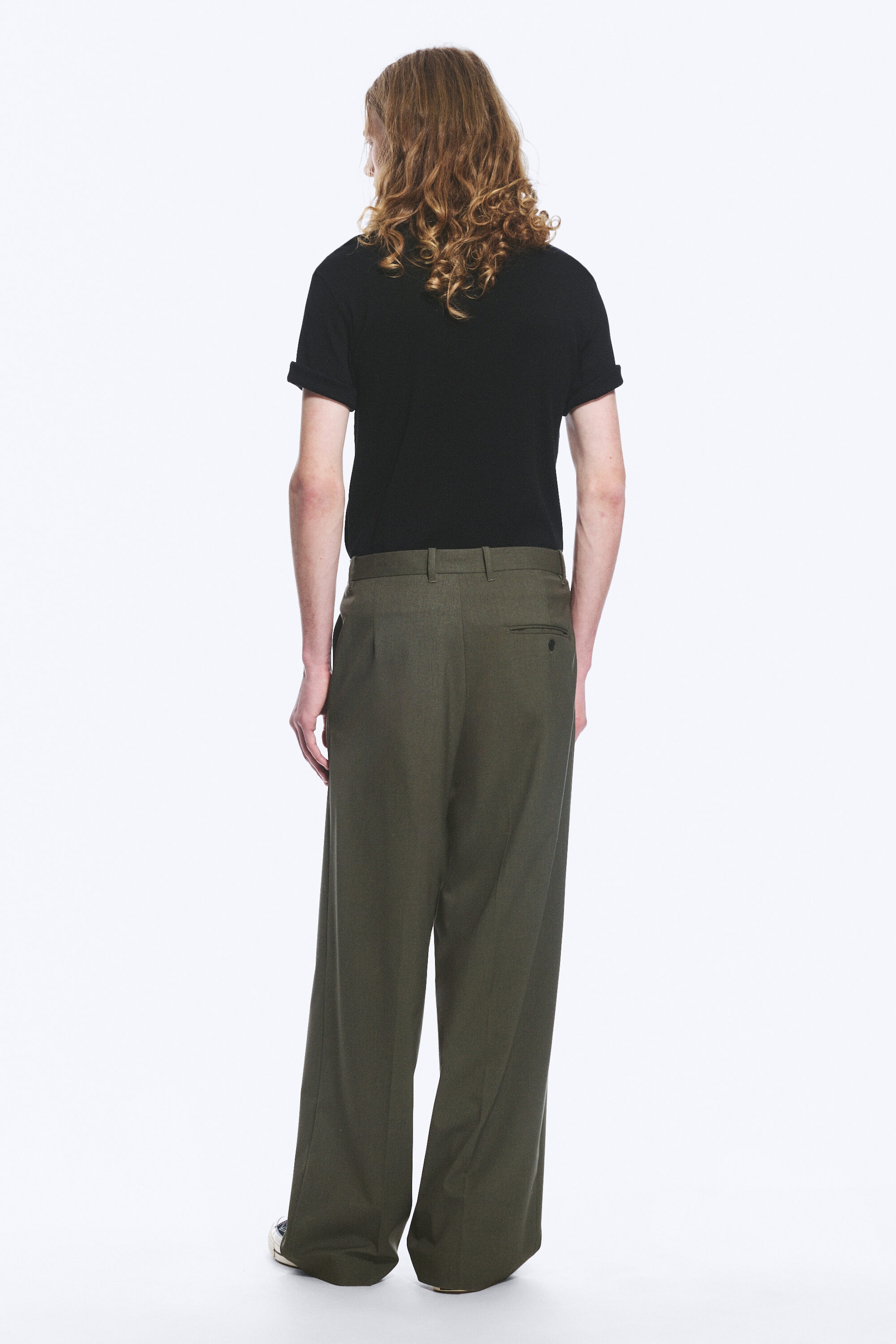 Khaki Green Melange - Uno Loose Suit Trousers - 3