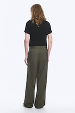 Khaki Green Melange - Uno Loose Suit Trousers - 3