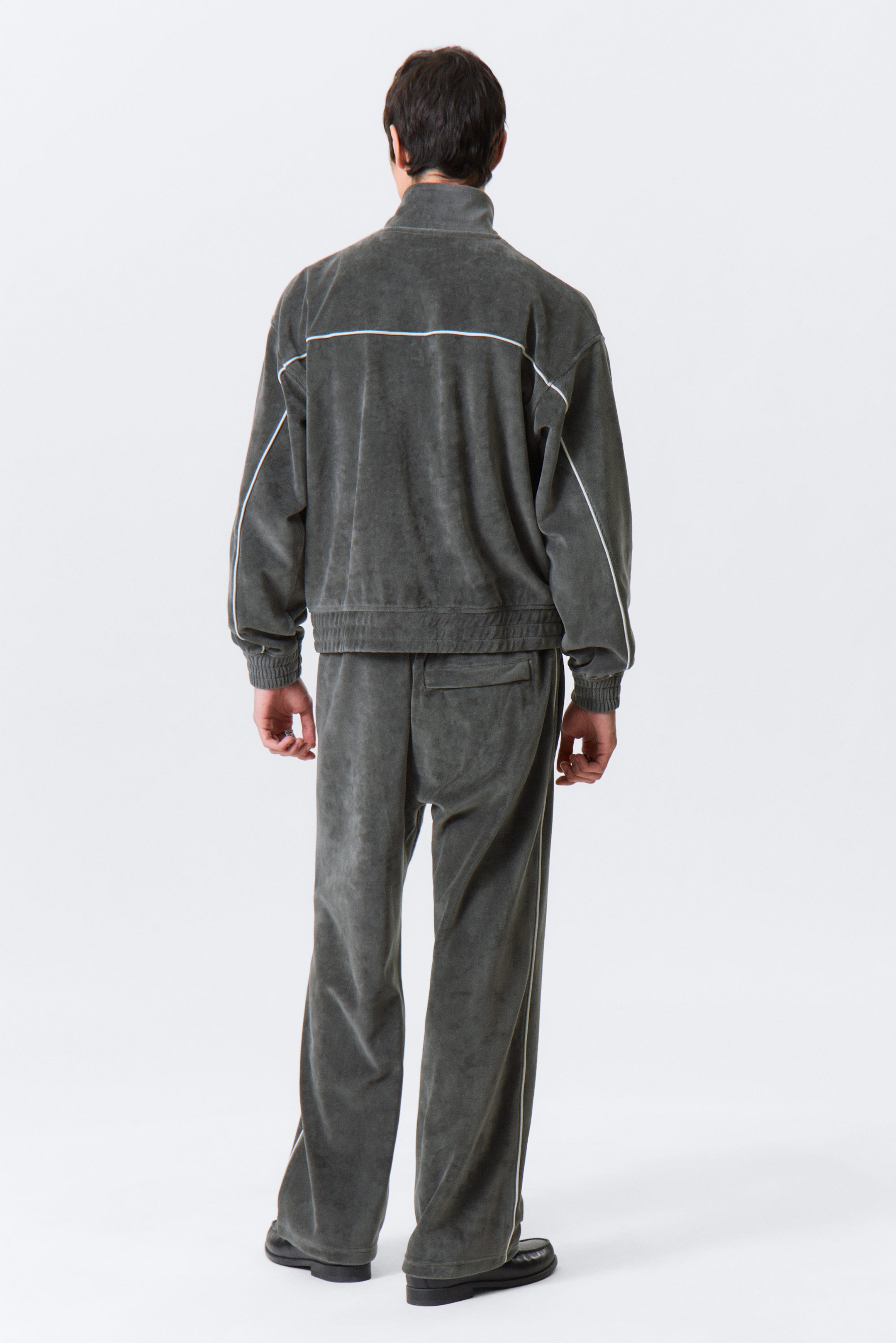 Dunkelgrau - Locker geschnittene Velours-Trainingsjacke - 2