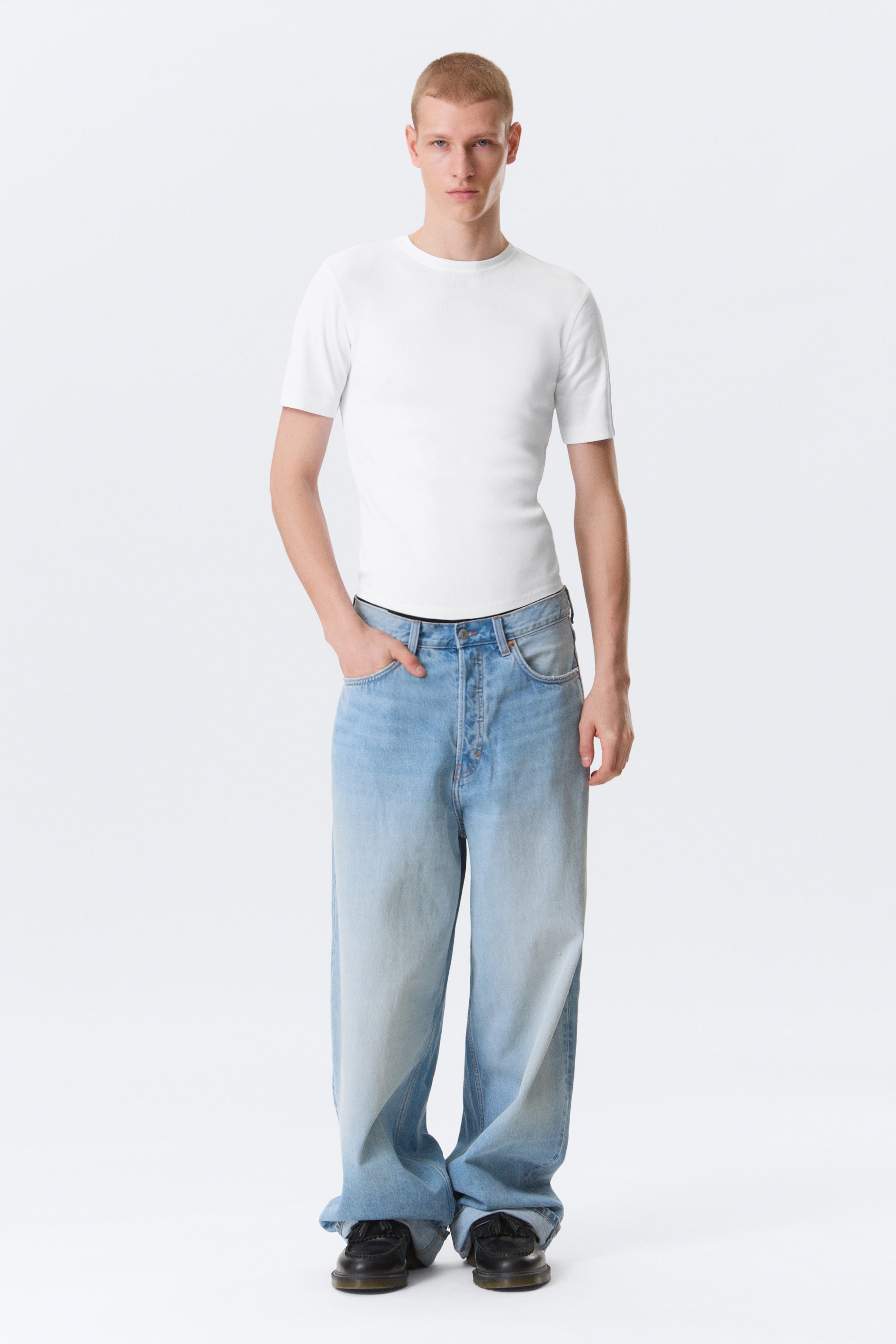 White - Classic Slim Ribbed Cotton T-shirt - 2