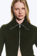 Mørkegrønn - Mohairblanding cardigan med glidelås - 1