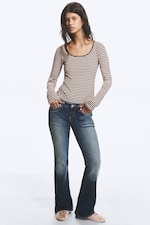 Pink & Burgundy Stripes - Long-Sleeved Slim Fit Scoop Neck Top - 2