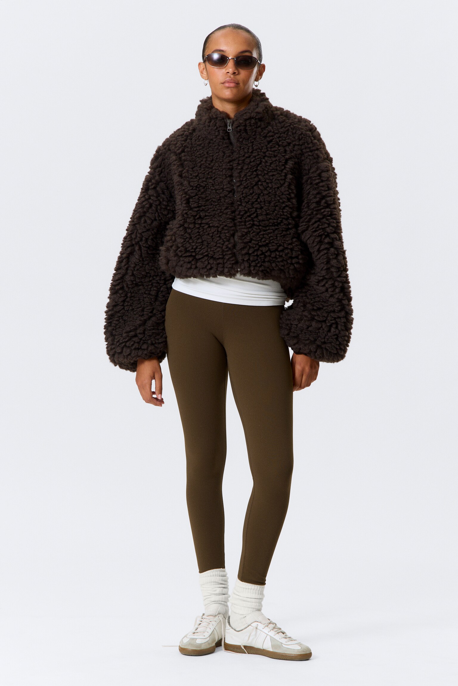 High Waisted Sports Tights - Dark Brown/Black/White