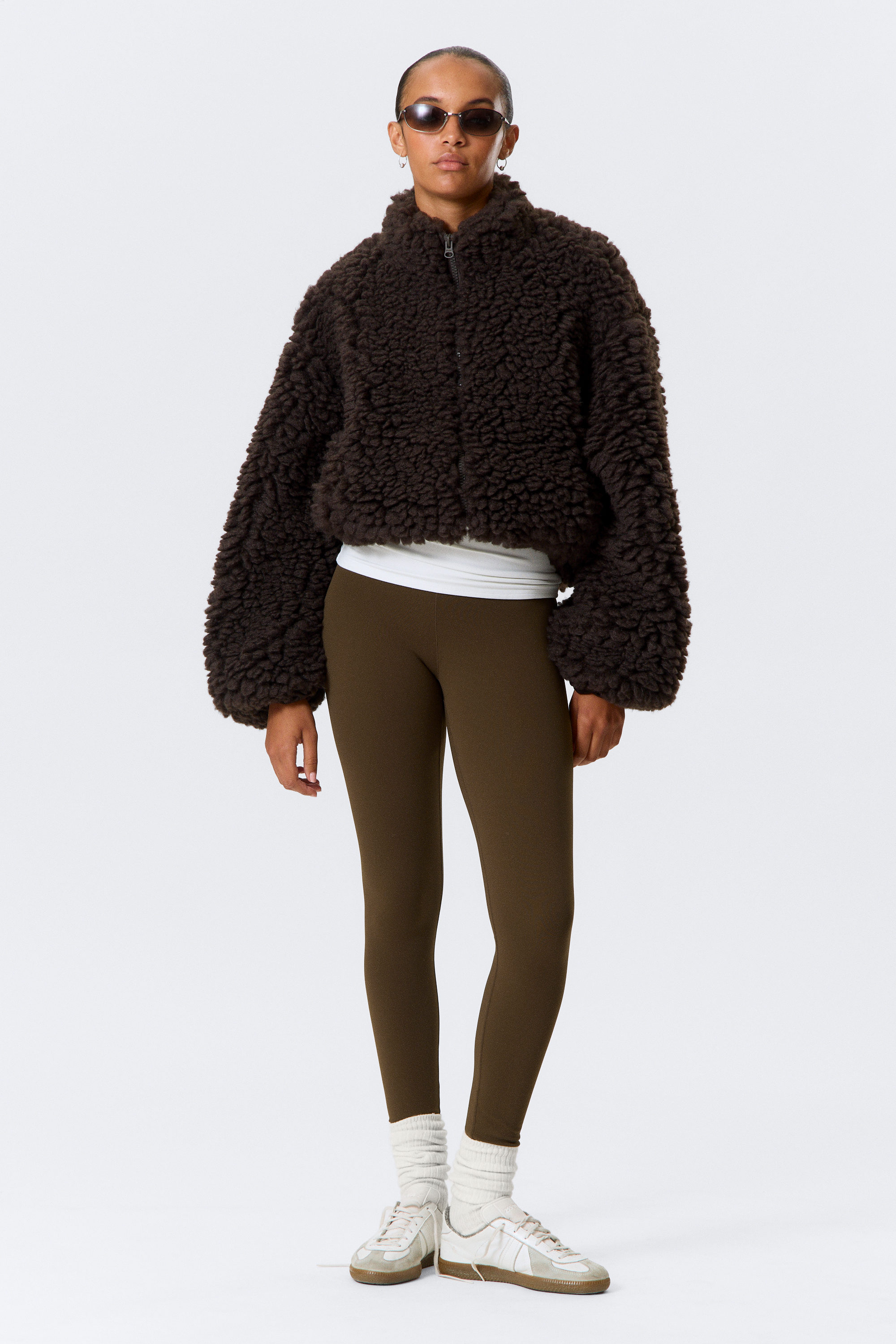 Dark Brown - High Waisted Sports Tights - 1
