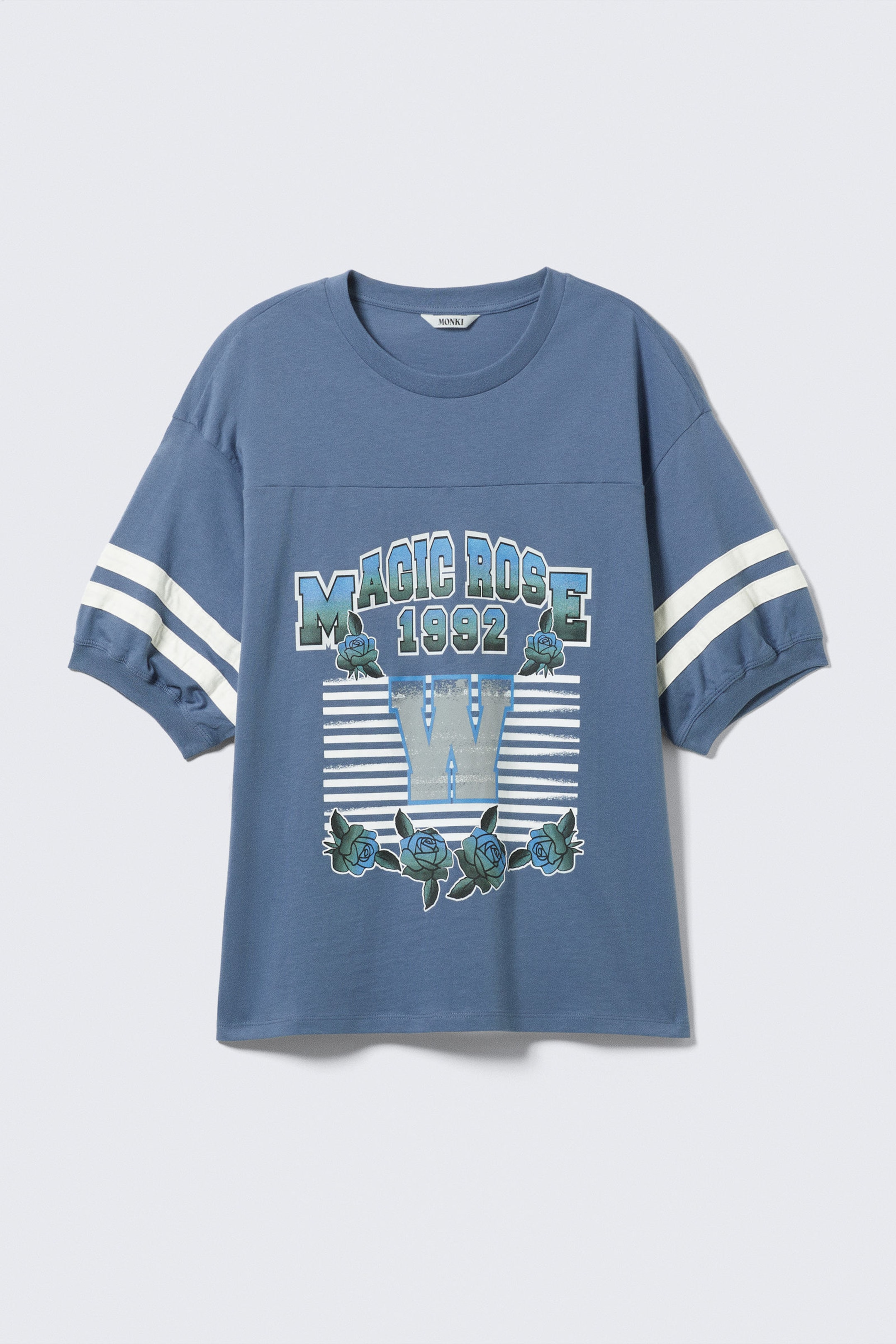 Dusty Blue - Magic Rose - Graphic Short-Sleeved Varsity T-shirt - 3