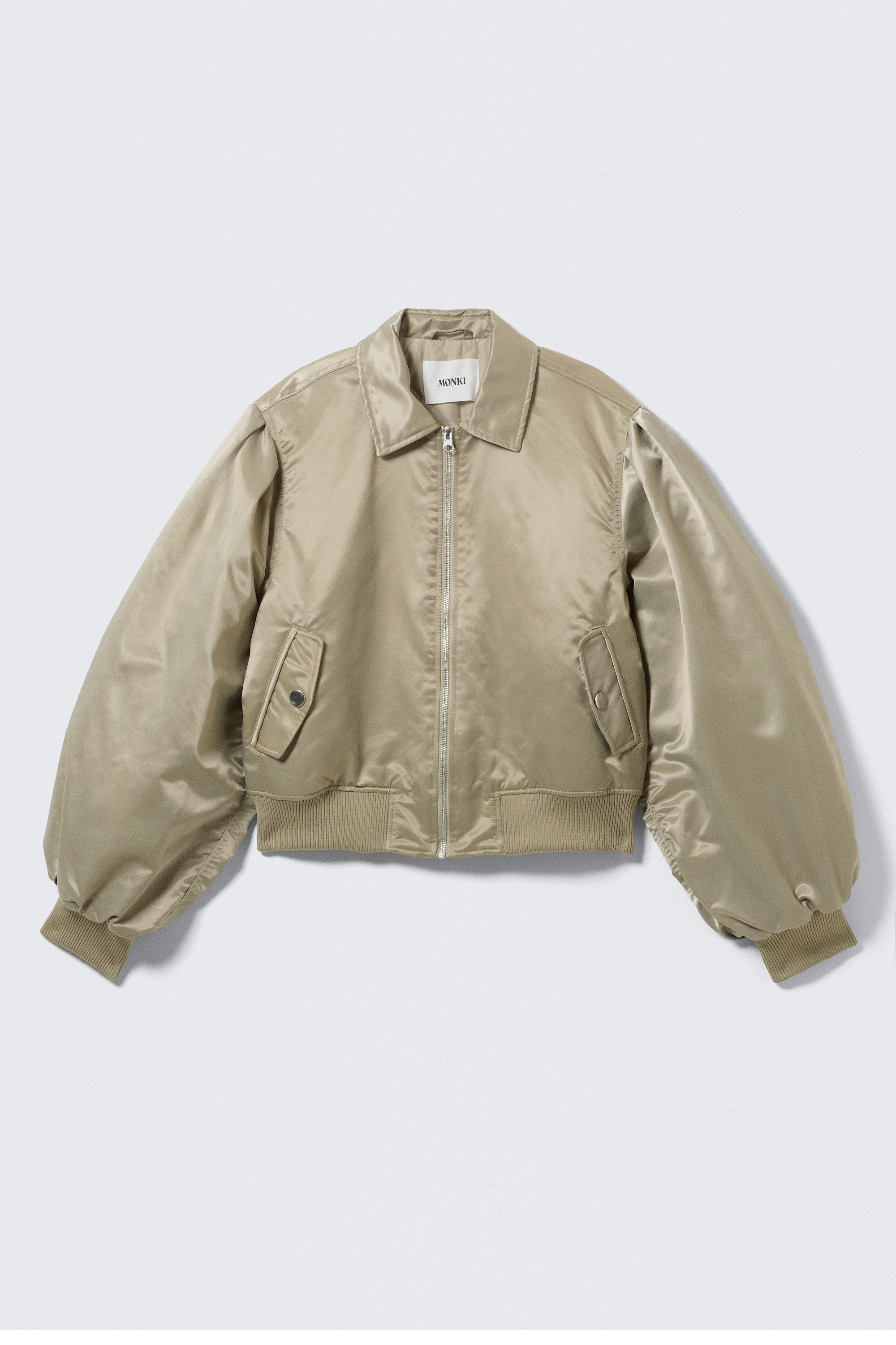 yulia b loose nylon bomber jacket - Light Khaki Green | Monki DK