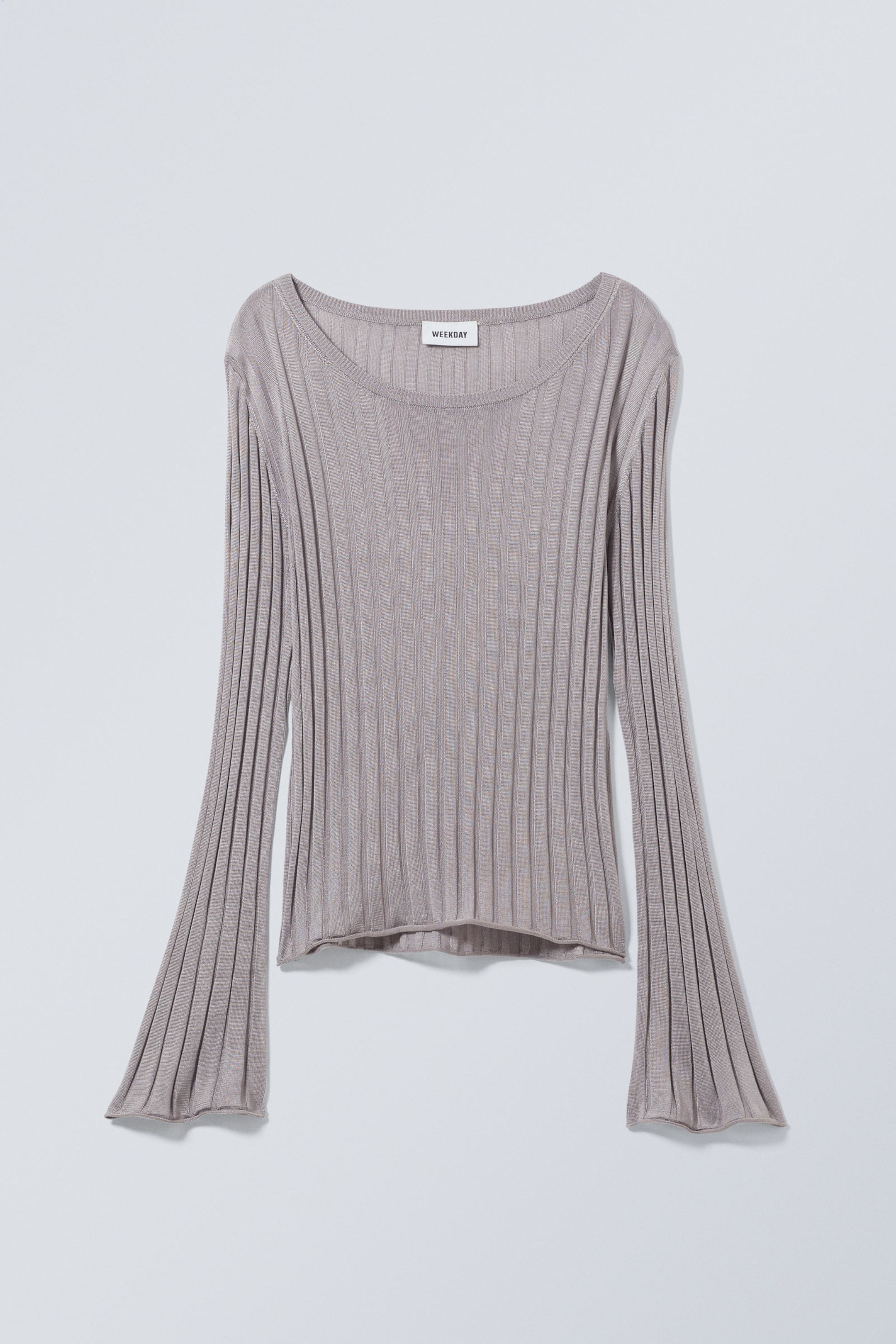 Light Grey - Enora Sheer Knit Long Sleeve Top - 1