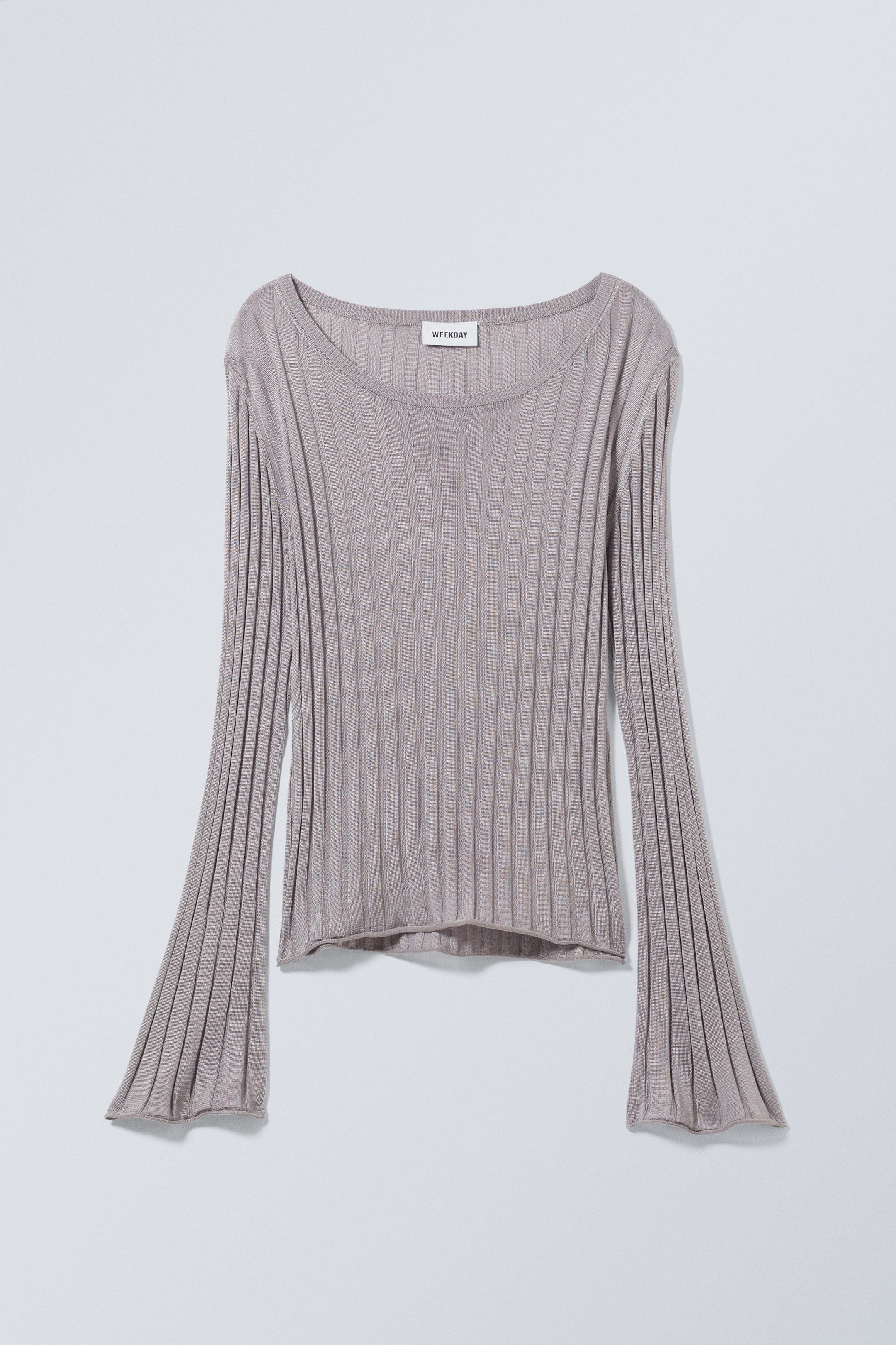 Light Grey - Enora Sheer Knit Long Sleeve Top - 0