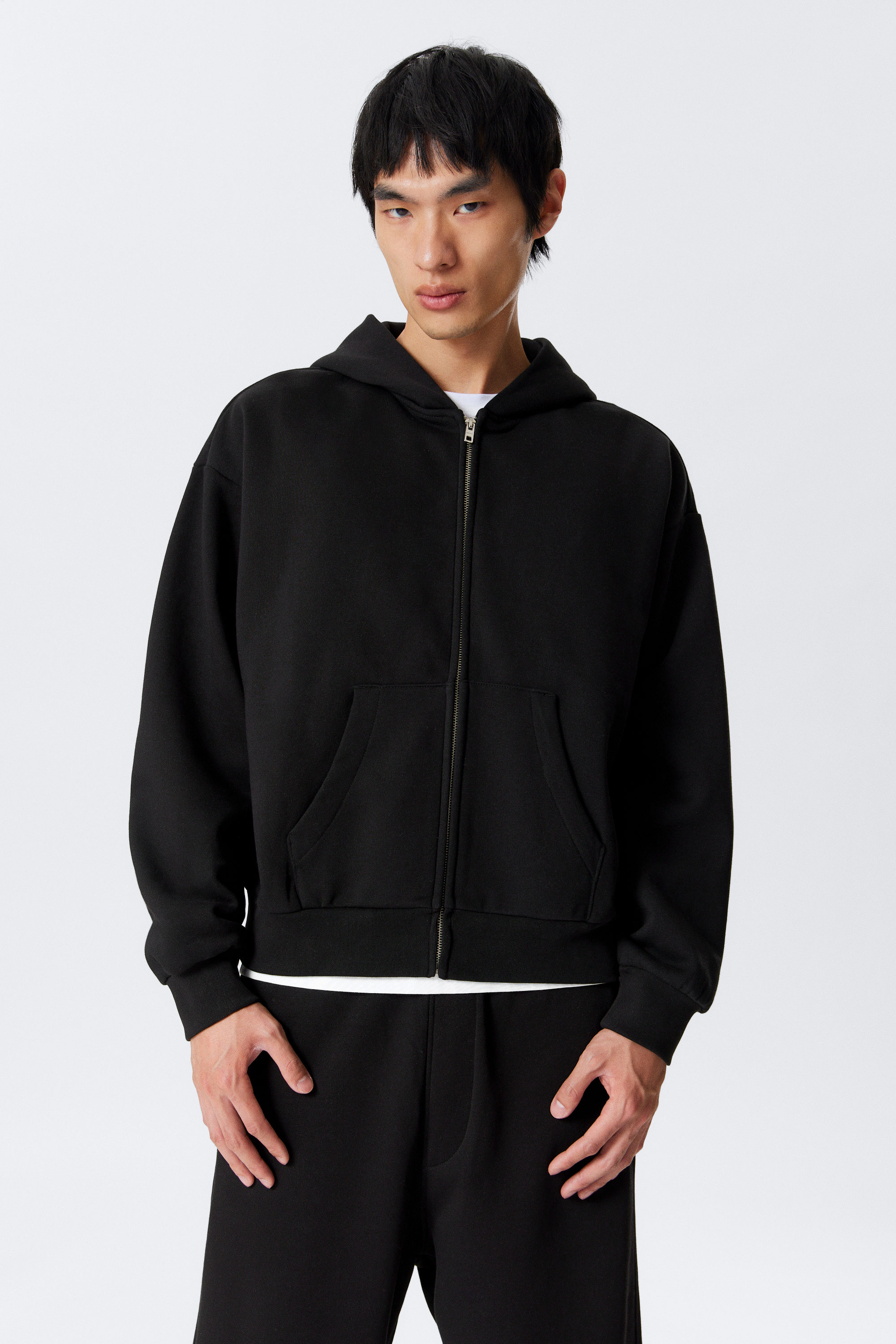Black - Loose Fit Zip Hoodie - 1