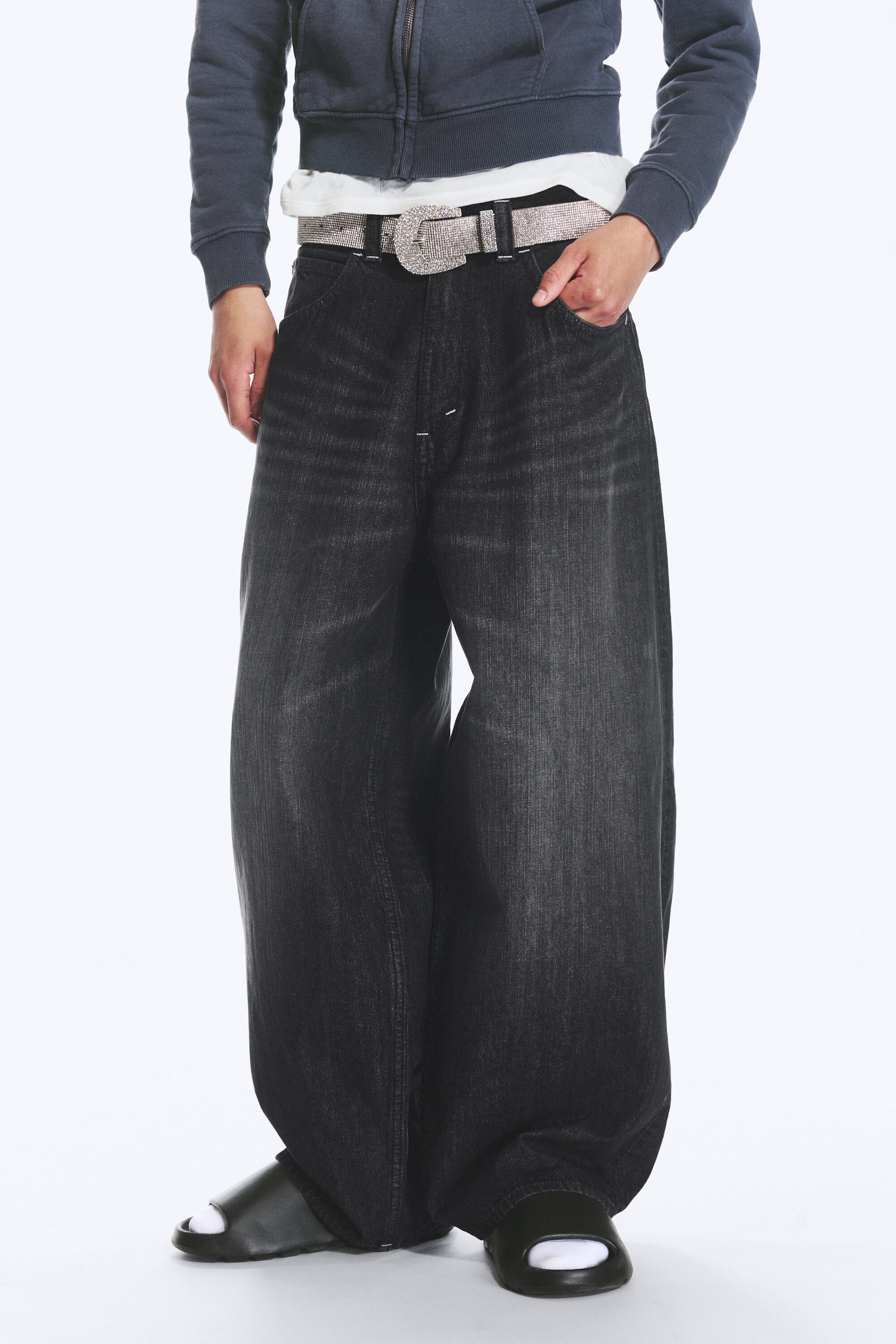 Hematite Black - Black - Dunno Way Unisex Low Rise Loose Barrel Jeans - 4