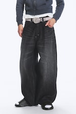 Hematite Black - Black - Dunno Way Unisex Low Rise Loose Barrel Jeans - 4
