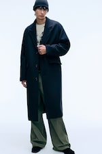 Black - Oversized Single-Breasted Wool Blend Coat - 0