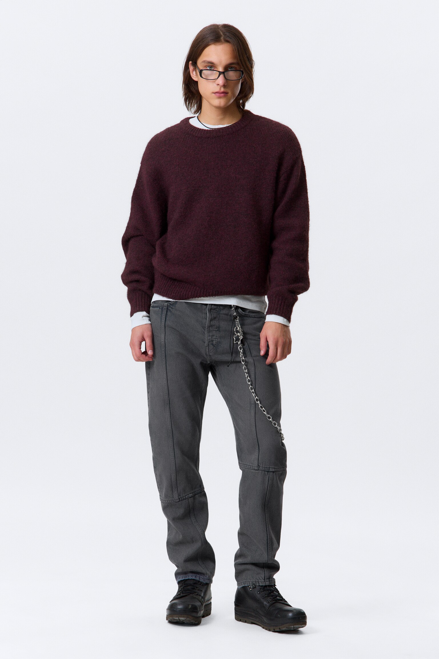 Regular Knitted Wool-Blend Sweater - Dark Red Melange/Navy Blue Melange/Dark Grey/Dark Green - 5