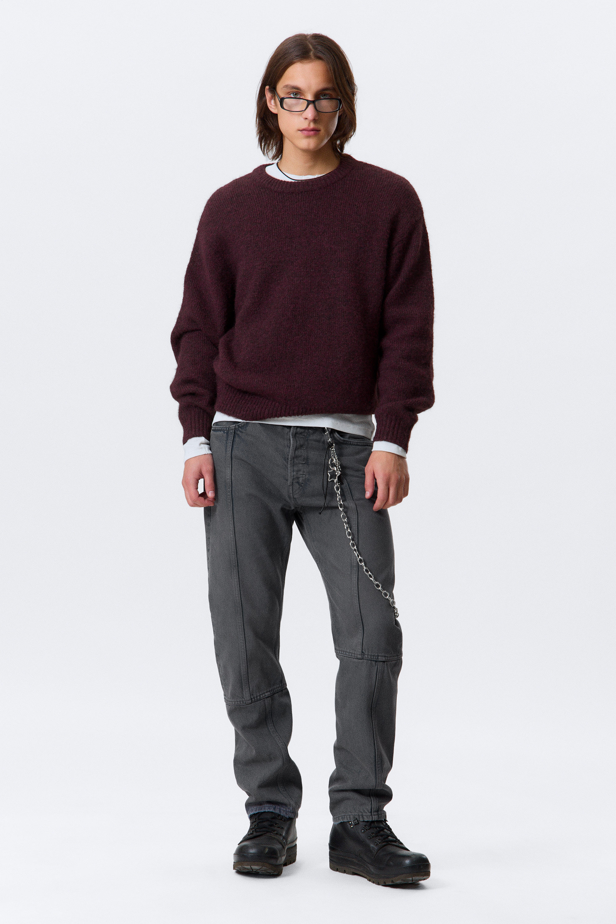 Dark Red Melange - Regular Knitted Wool-Blend Sweater - 2