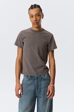 Dark Grey - Shrunken Short-Sleeved Cotton T-shirt - 0