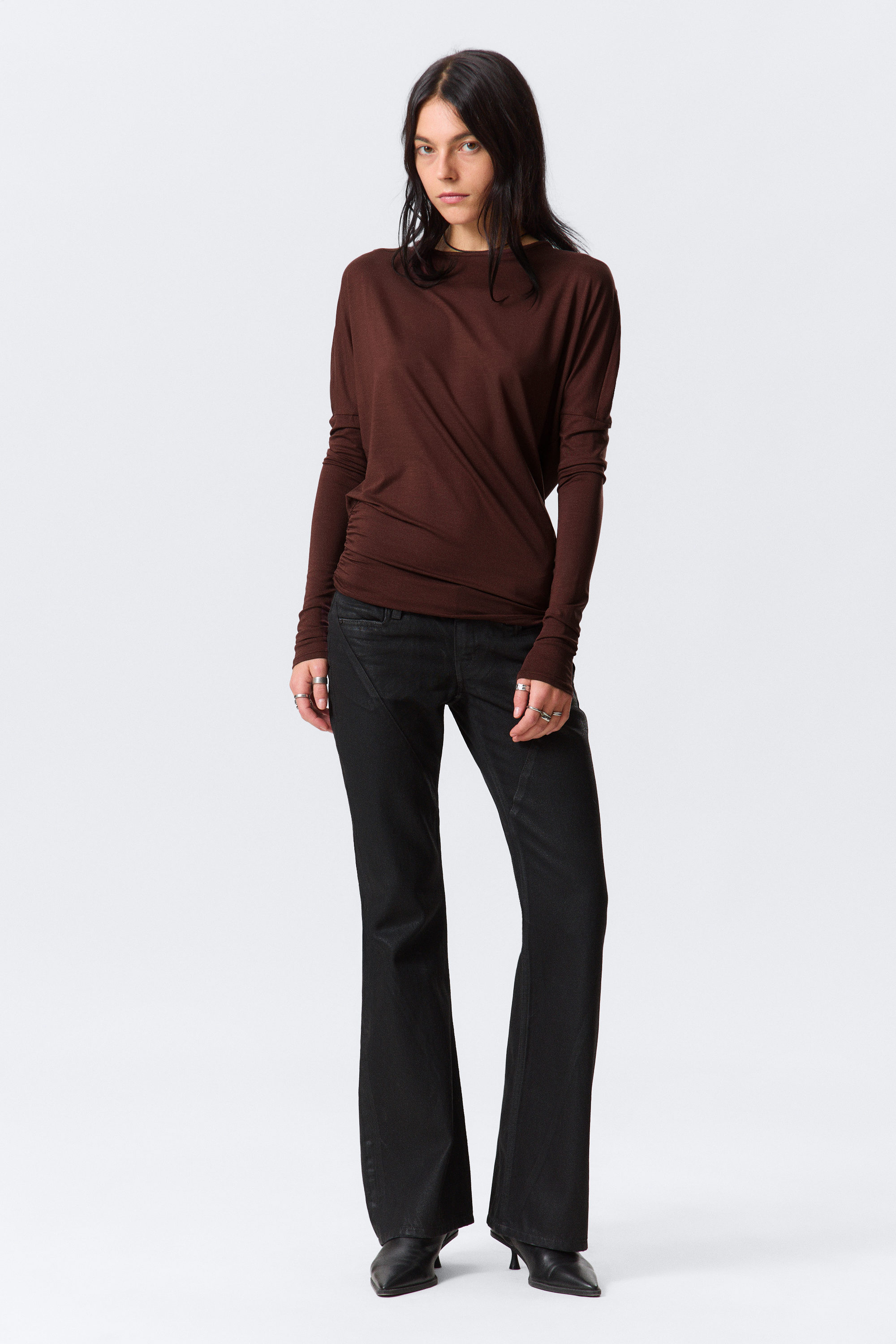 Burgundy - Raglan-Sleeved Draped Back Top - 2