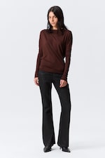 Burgundy - Langärmliges Top mit offenem Rücken - 1