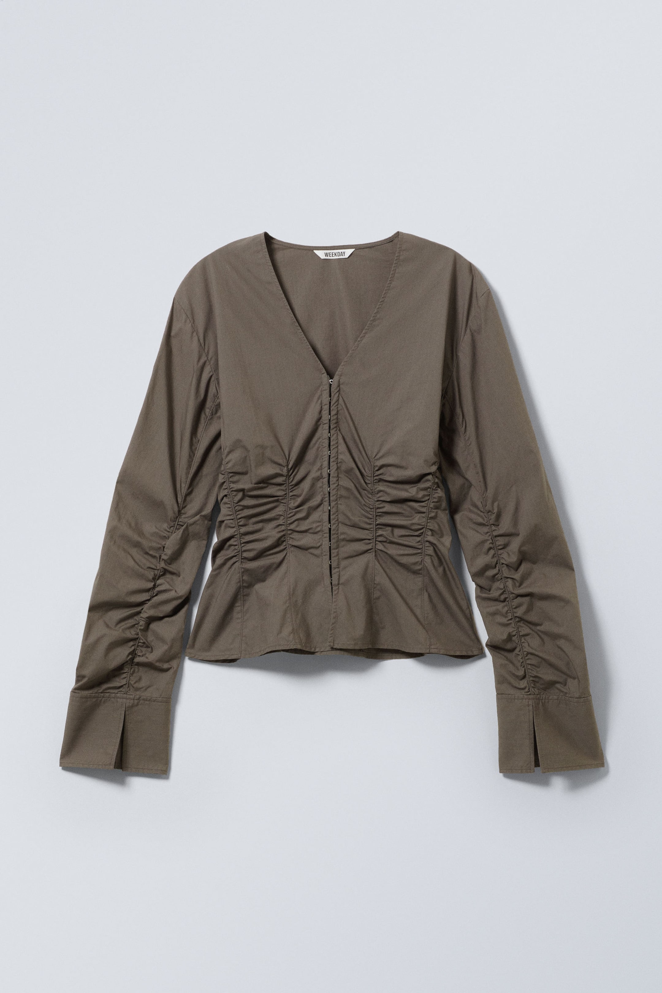 Dark Mole - Gathered Poplin V-neck Shirt - 1