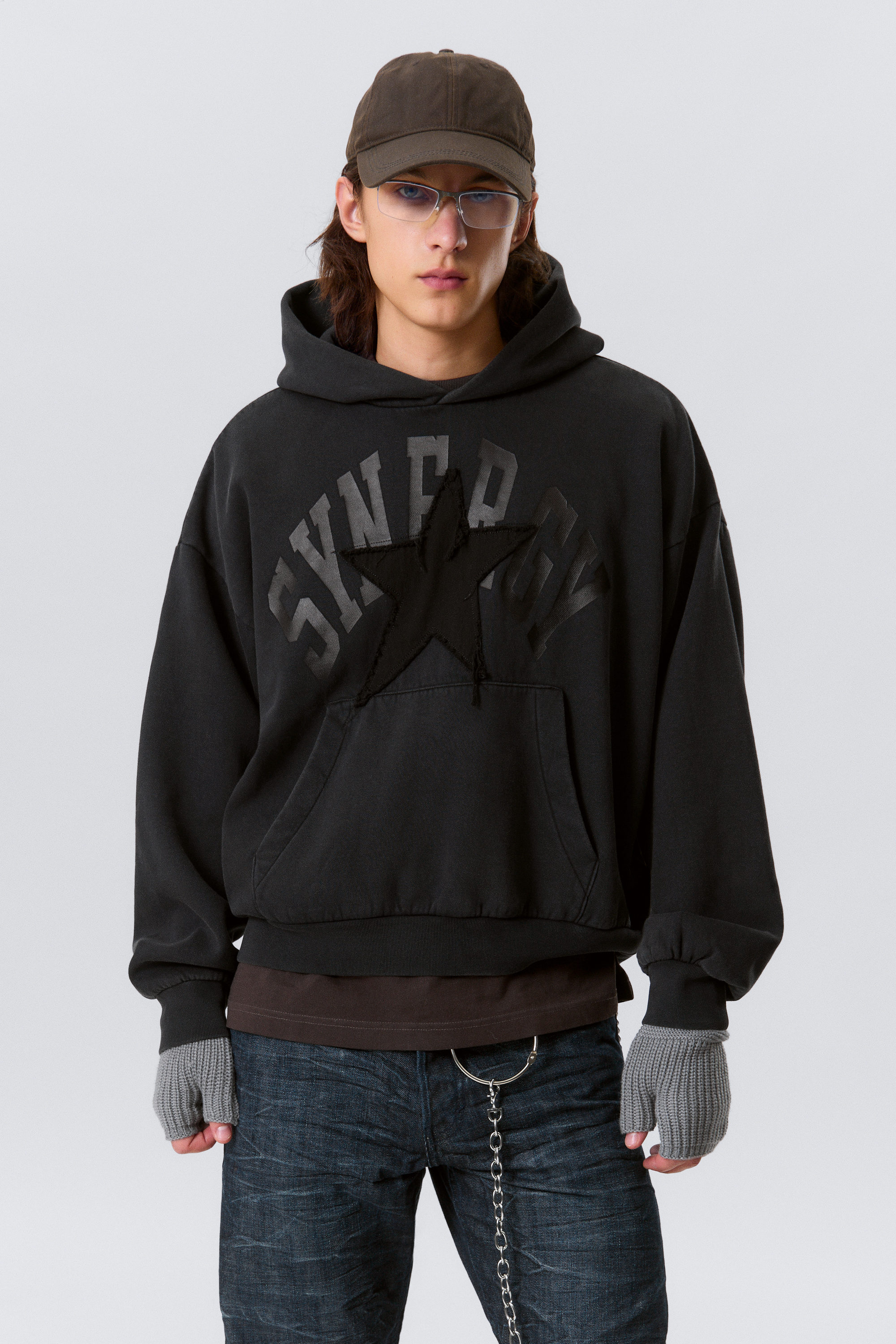 Black - Synergy - Square Loose Fit Graphic Hoodie - 1