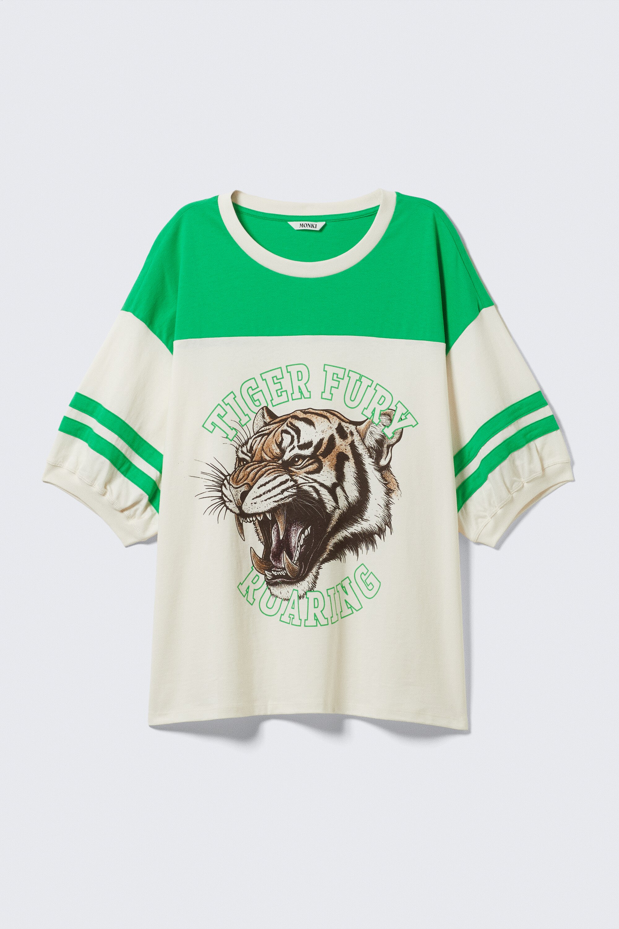 T-shirt Varsity graphique à manches courtes - White & Green - Tiger Fury/Dusty Blue - Magic Rose