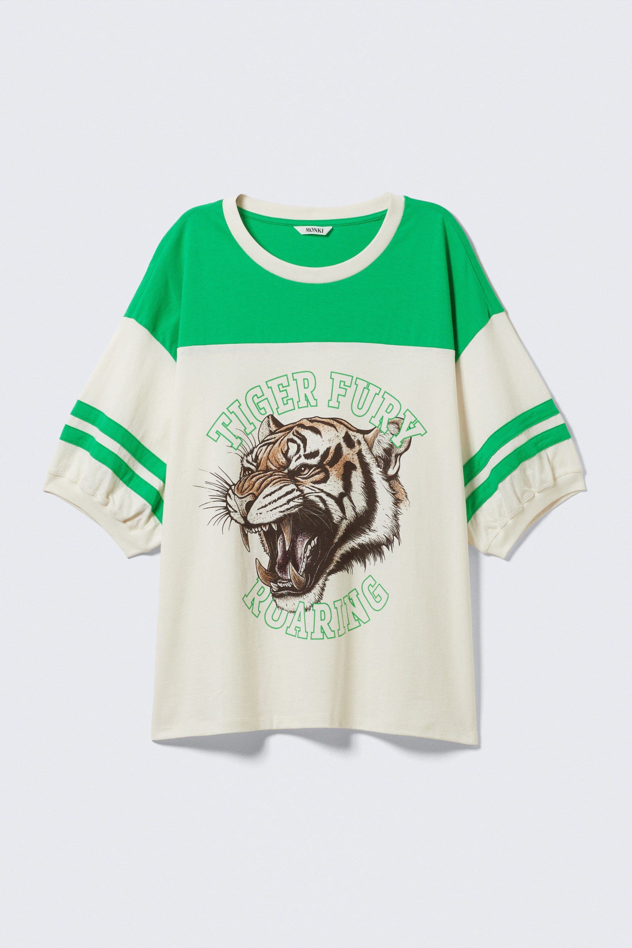 White & Green - Tiger Fury - Graphic Short-Sleeved Varsity T-shirt - 4