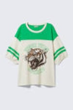 White & Green - Tiger Fury - Graphic Short-Sleeved Varsity T-shirt - 4