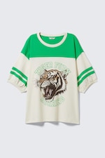 White & Green - Tiger Fury - Graphic Short-Sleeved Varsity T-shirt - 0