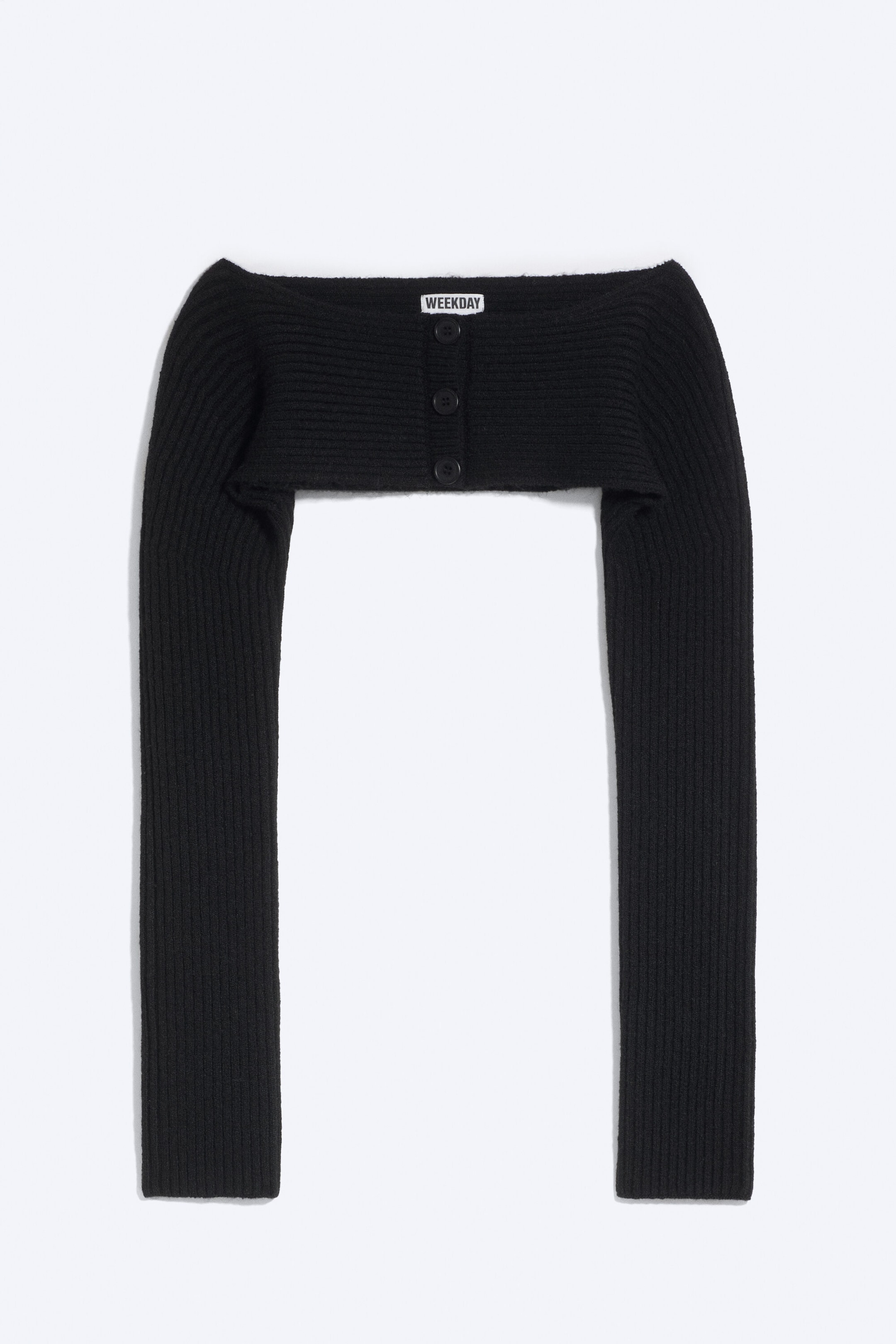 Black Melange - Rib-Knit Boat-Neck Bolero Cardigan - 1