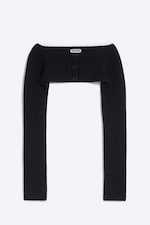 Black Melange - Rib-Knit Boat-Neck Bolero Cardigan - 0