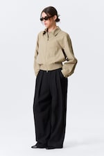 Black - Asymmetric Wide Leg Suiting Trousers - 0