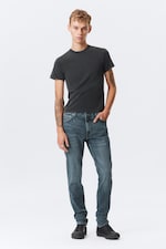 Thunder Blau - Mittelblau - Sunday Mid Waist Slim Tapered Leg Jeans - 0