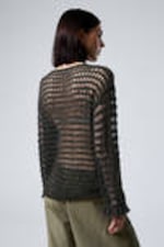Dark Grey - Loose Fit Open-Knit Sweater - 2