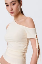Blanc cassé - Haut asymétrique froncé - 1