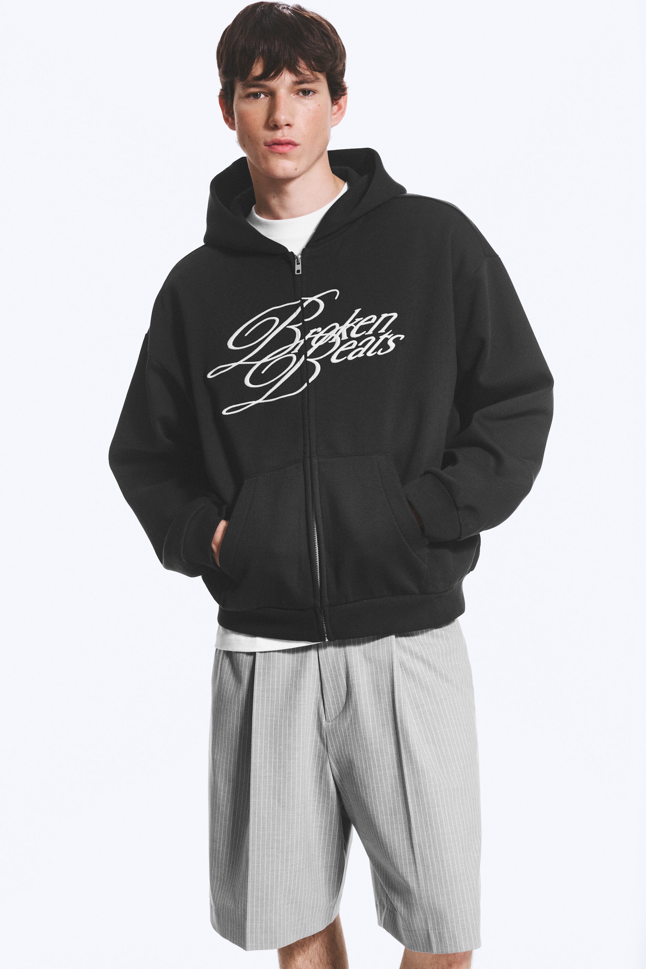 Mörkblå - Broken Beats - Ledig grafisk zip-hoodie - 1
