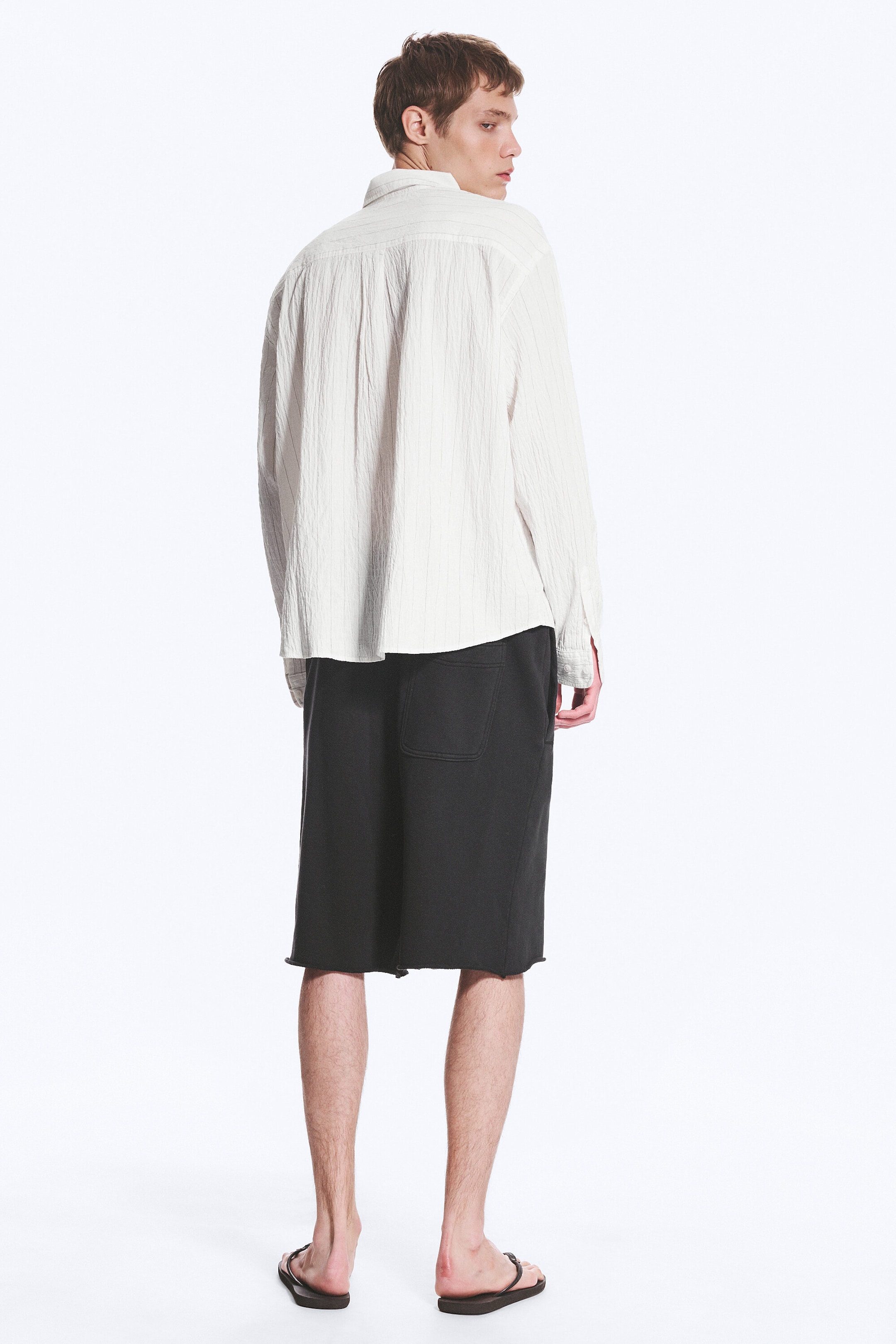 Striped Dusty White - Loose Structured Buttoned Shirt - 3