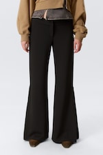Black - Mid Rise Flared Zip-Up Trousers - 1