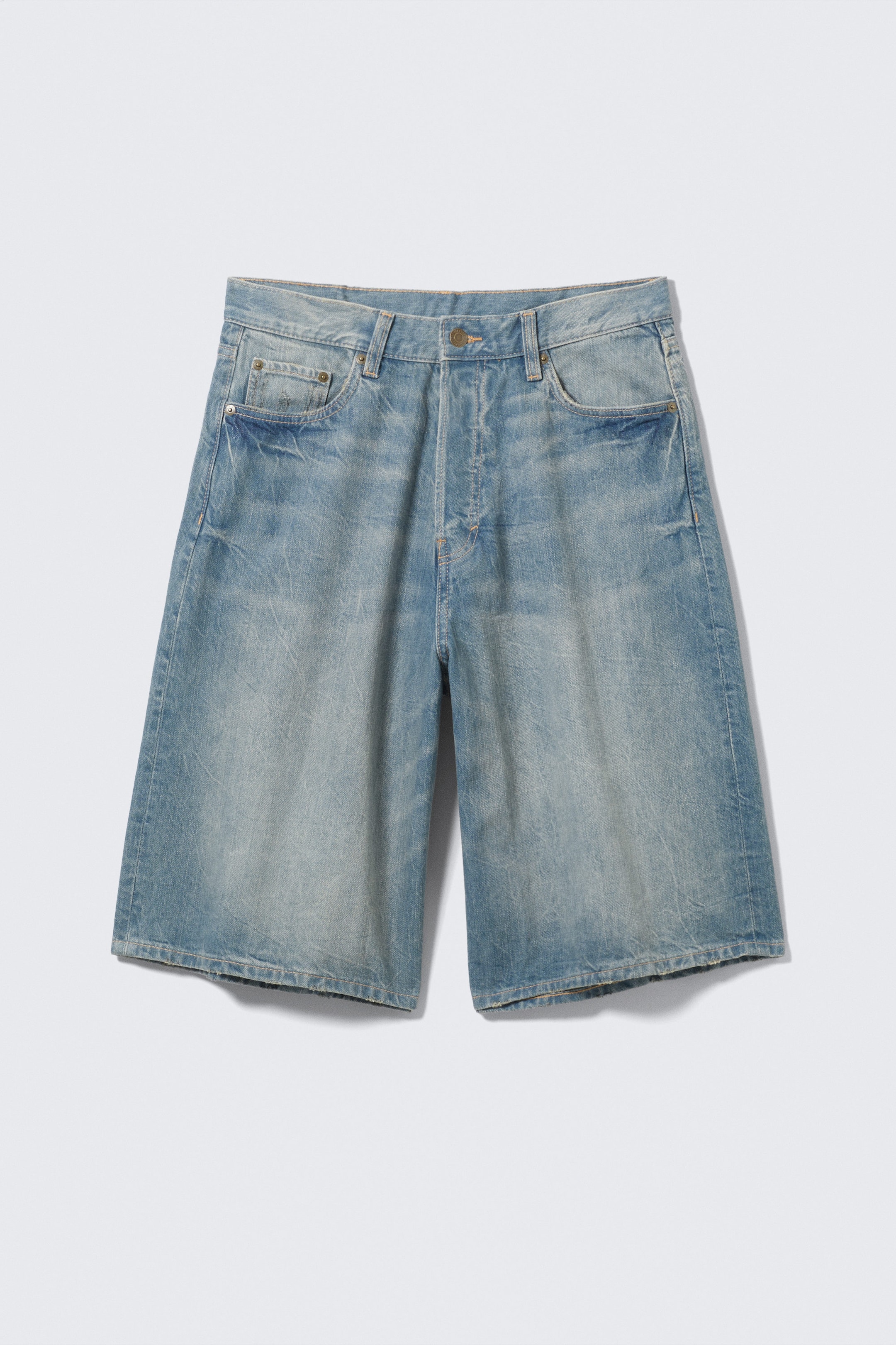 Cyan Dust - Mittelblau - Astro Mid Waist Loose Baggy Denim Shorts - 0