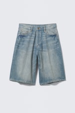 Cyan Dust - Mittelblau - Astro Mid Waist Loose Baggy Denim Shorts - 0