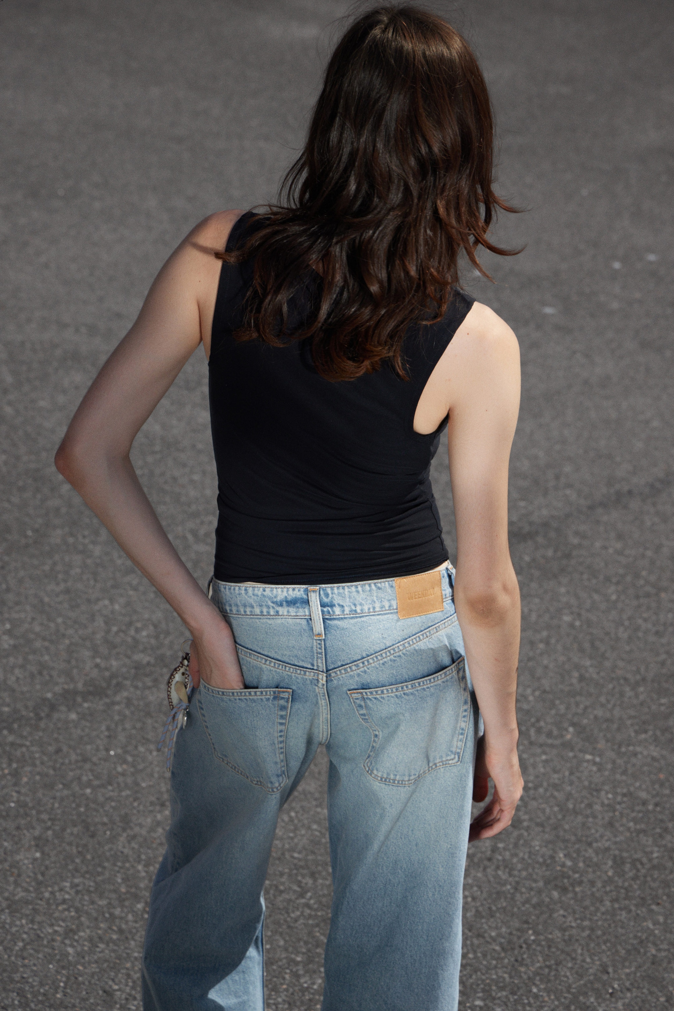 Dark Grey - Sleeveless Draped Waterfall Top - 2