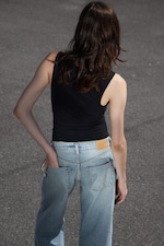 Dark Grey - Sleeveless Draped Waterfall Top - 2