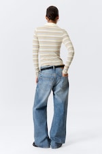 Gul multi-randig - Tight långärmad pikétröja - 2