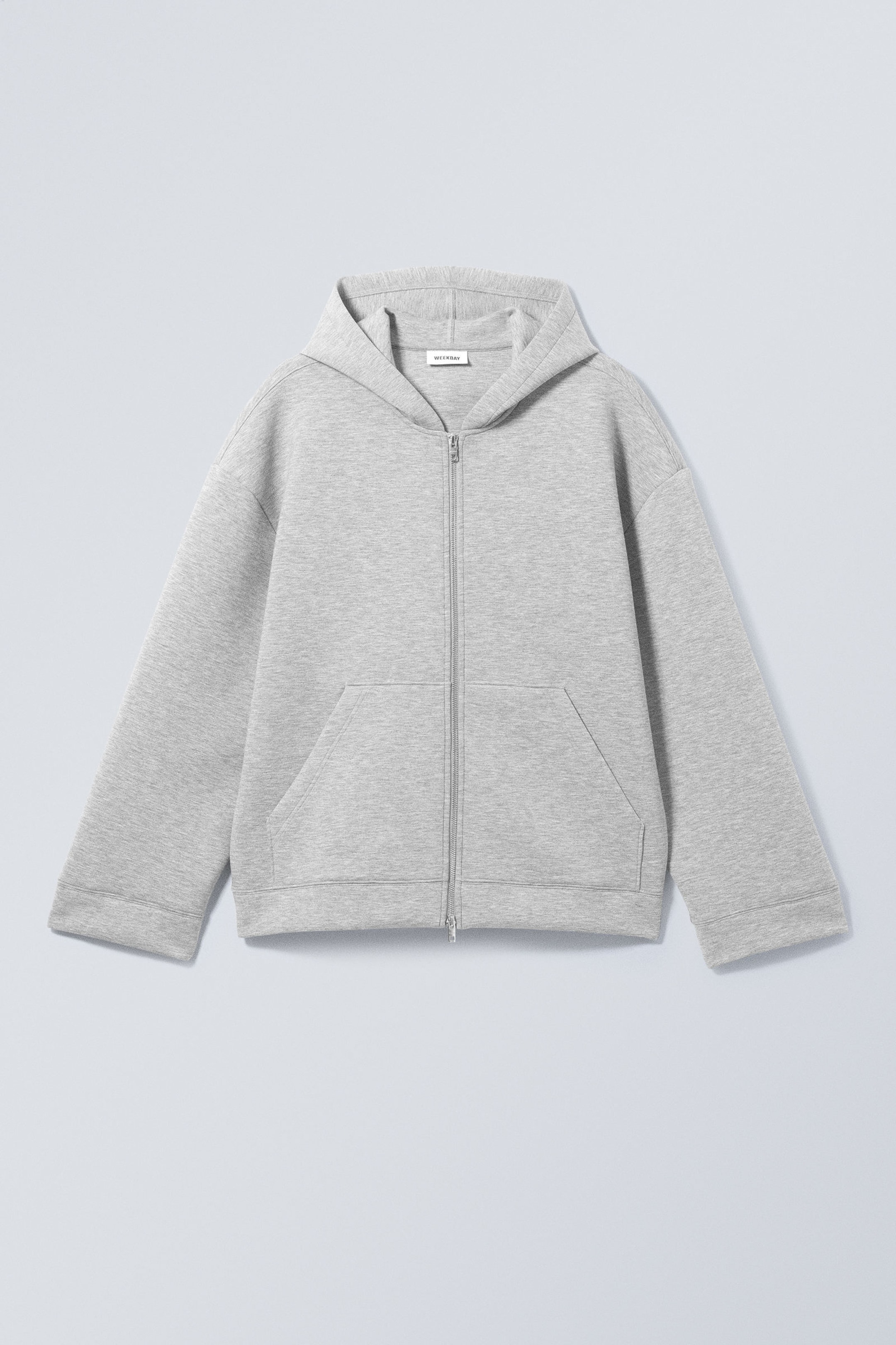 Staubgrau - Kapuzenpullover mit Reißverschluss aus Scuba - 0