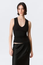 Black - Ribbed V-neck Tank Top - 0