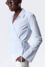 Striped Blue - Long-Sleeved Wrap Poplin Shirt - 2