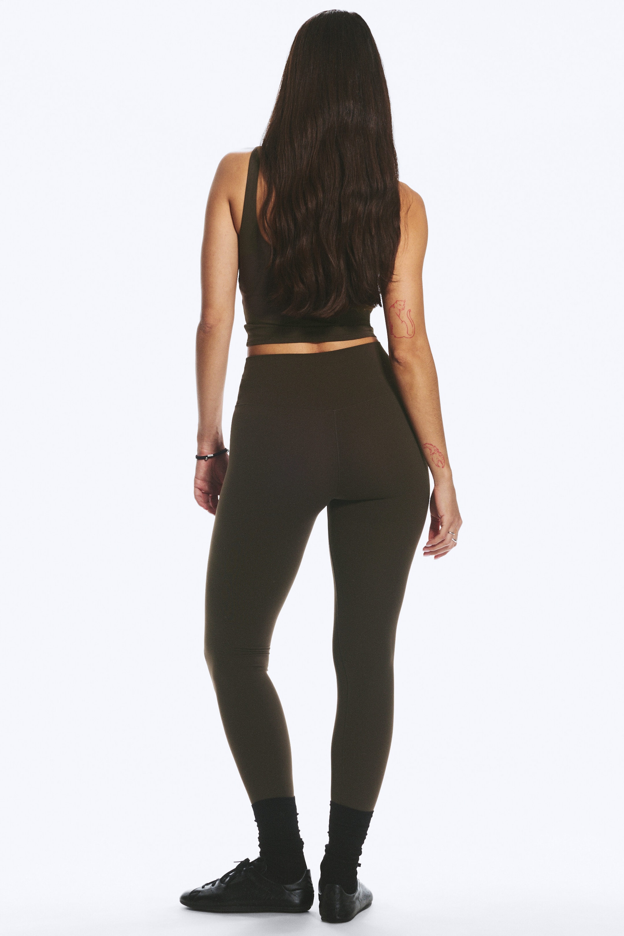 Dark Brown - High Waisted Sports Tights - 3
