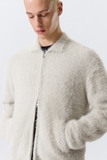Dirty White - Hairy Knitted Zip Cardigan - 1