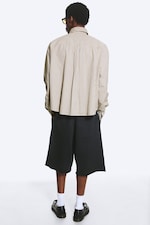 Beige Check - Boxy Long-Sleeved Cotton Poplin Shirt - 3